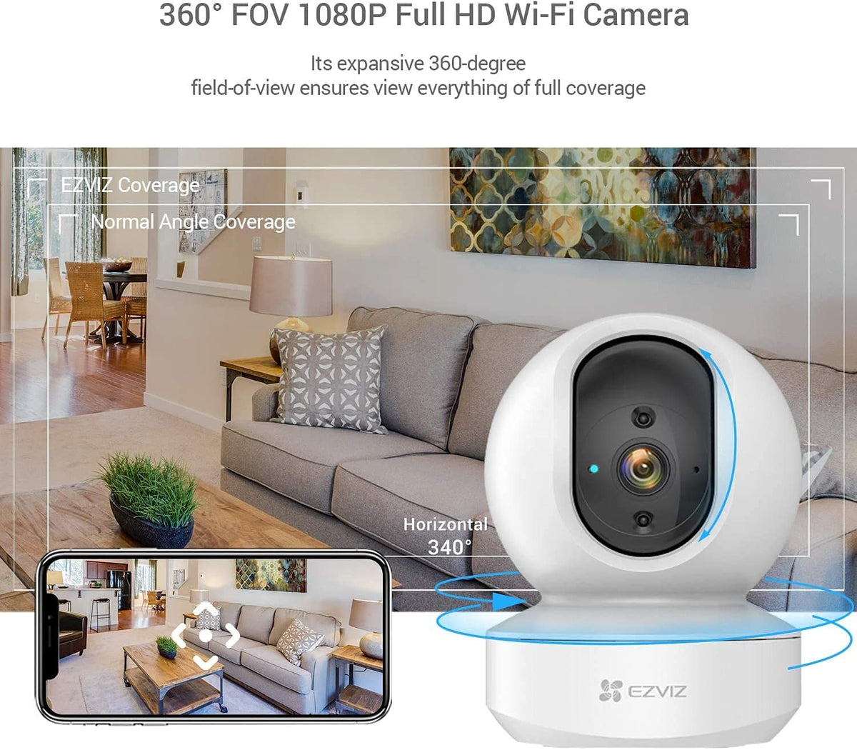 Smart WiFi Security Camera - EZVIZ TY1 2K Resolution Pan & Tilt with Night Vision