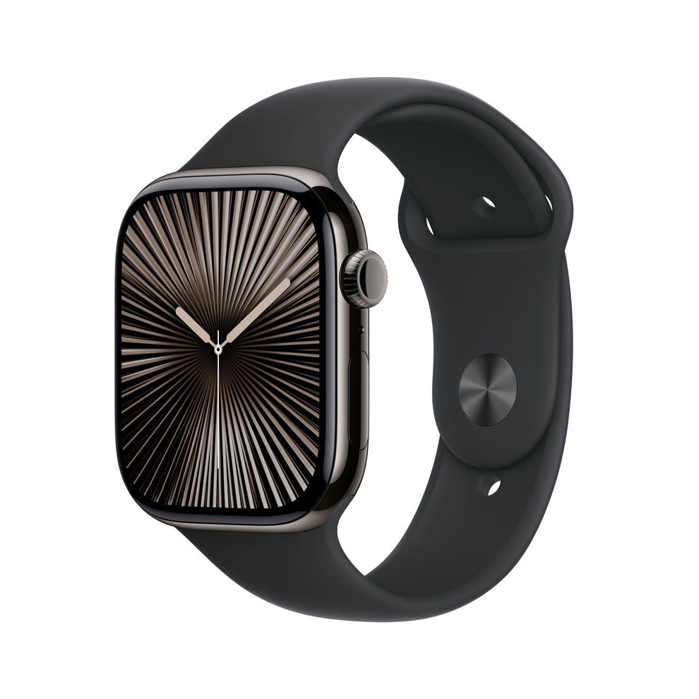 Apple Watch Series 10 GPS + Cellular 46mm Slate Titanium Case with Black Sport Band - M/L, MWYE3QA/A
