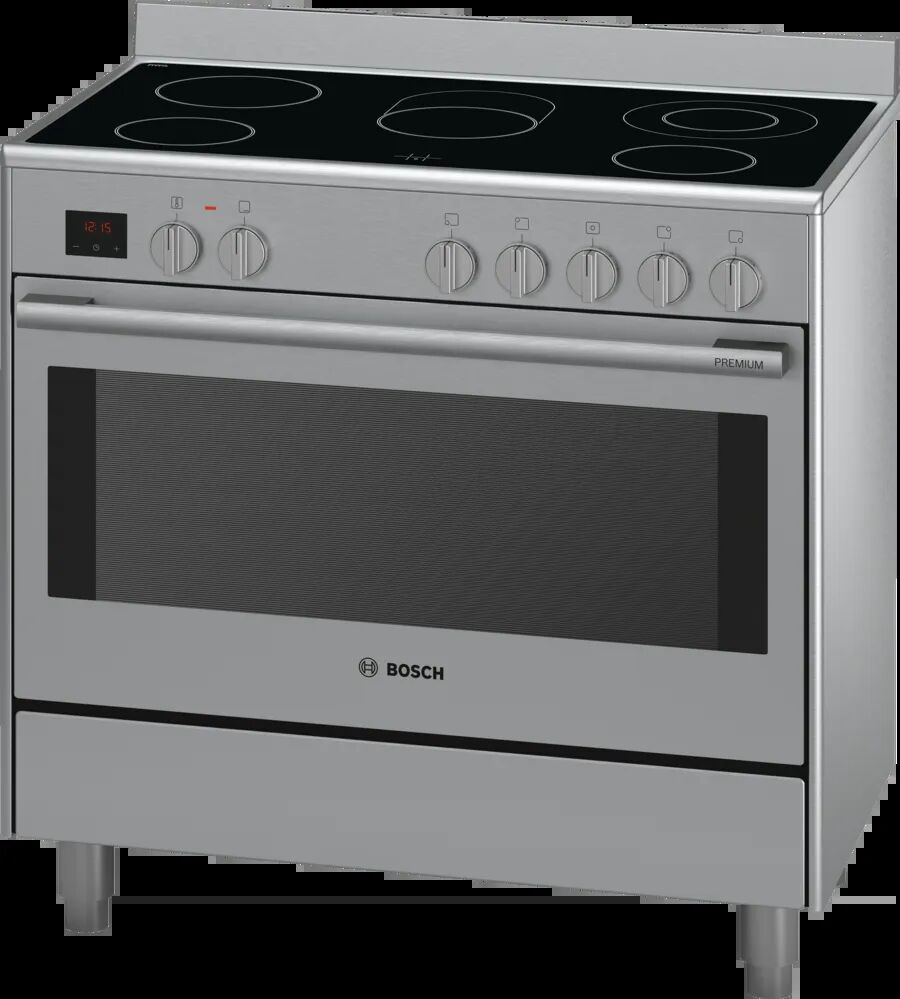 Bosch Electric Range Cooker 90cm | 5 Zone Stainless Steel Oven With Rotary Spit