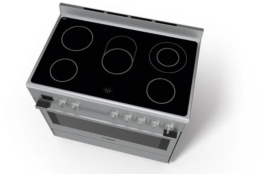 Bosch Electric Range Cooker 90cm | 5 Zone Stainless Steel Oven With Rotary Spit