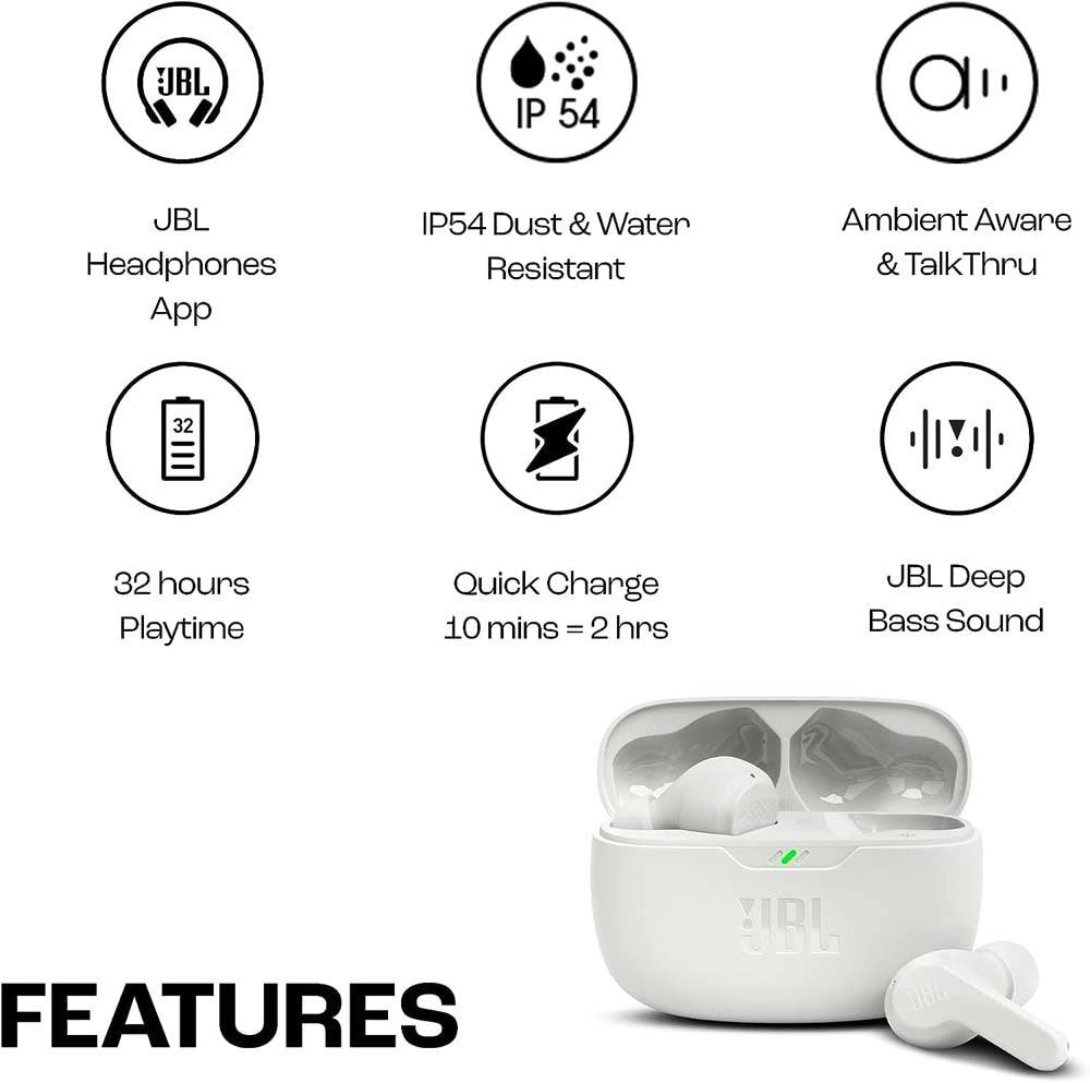 JBL Wave Beam Earbuds – Wireless In-Ear Headphones with Deep Bass Sound & Long Battery Life