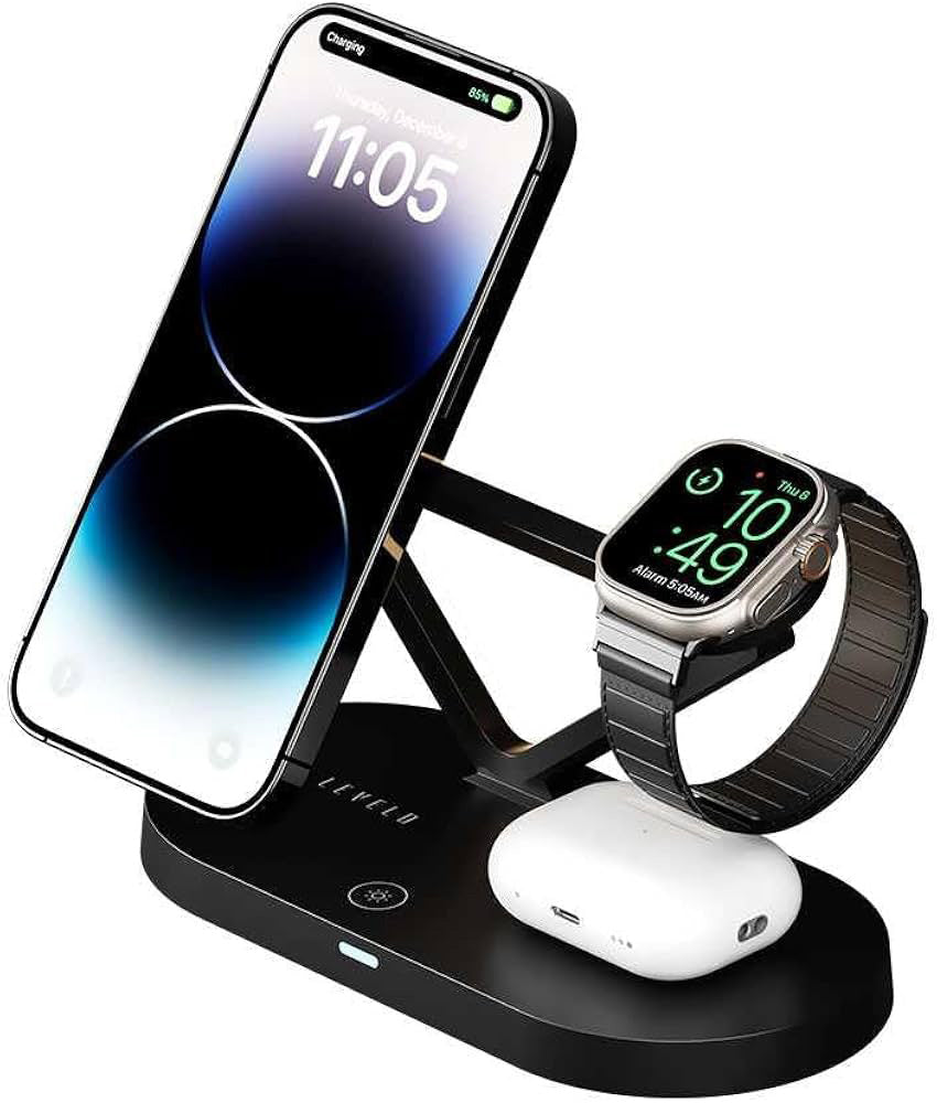Wireless Charging Pad - Levelo Premio 5 In 1 MagSafe Compatible Charger with LED Light