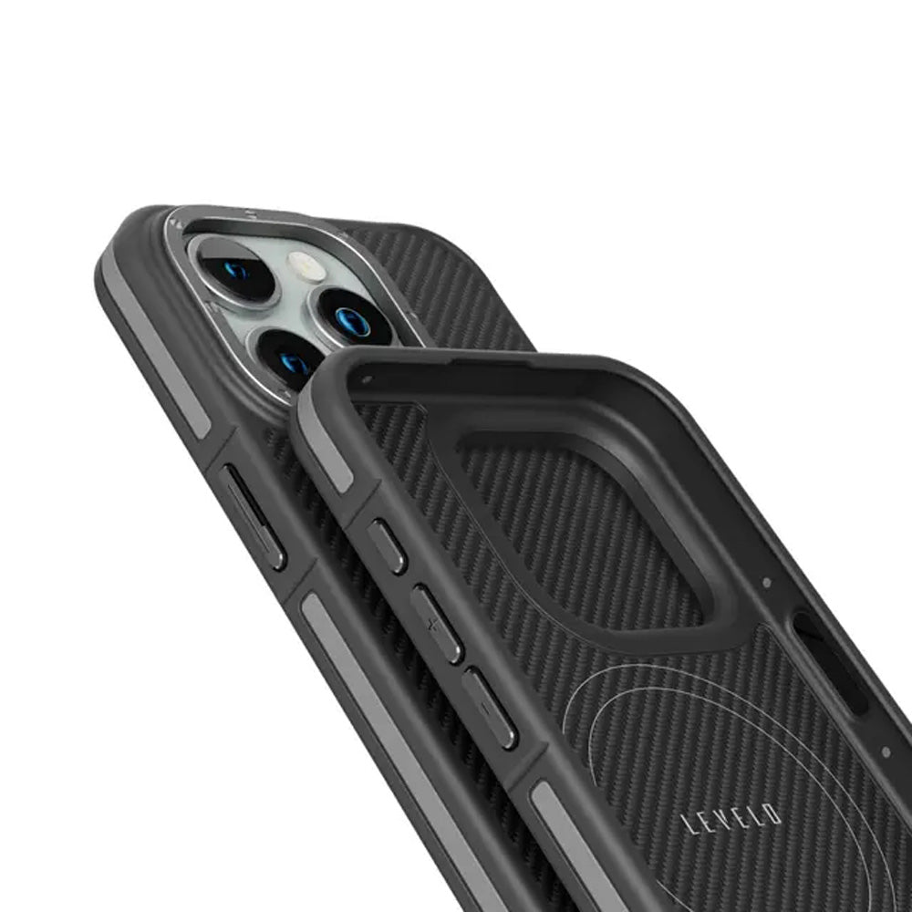 Carbon Phone Case – Levelo Ox iPhone 15 Pro Max Shockproof Hybrid Cover
