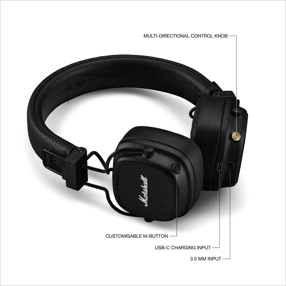 Bluetooth Headphones | Marshall Major V Foldable Wireless Charging Over Ear Rugged Headphones