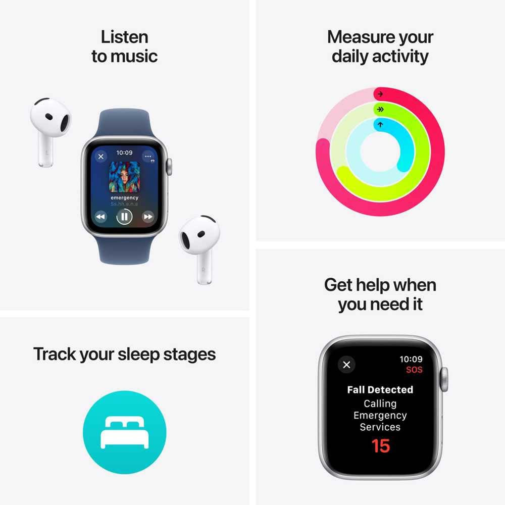 Apple Watch SE GPS Smartwatch – Swim Proof, Heart Rate Monitor, 44mm Aluminum Case
