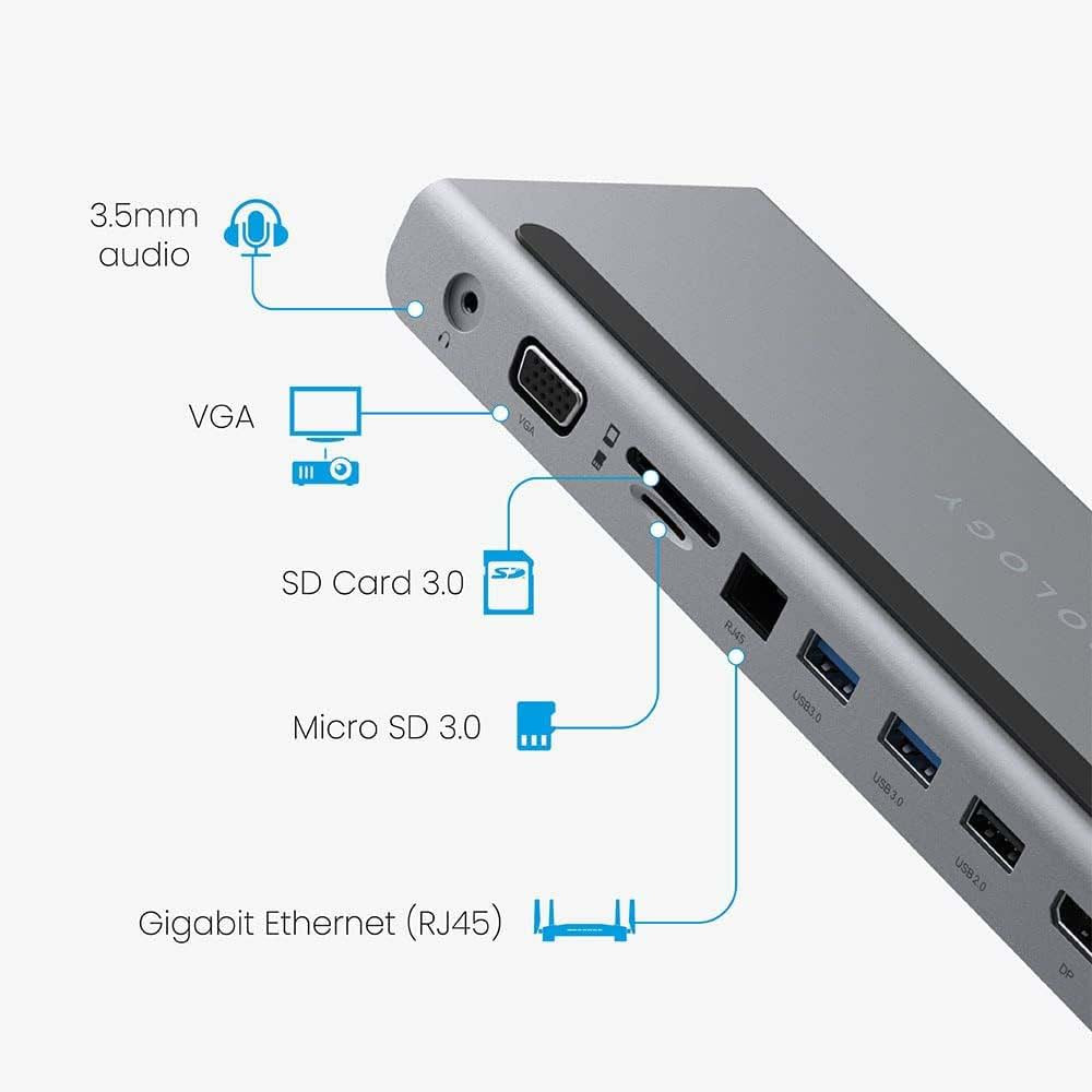 USB-C Multiport Hub – Powerology 11-in-1 Portable USB Hub & Laptop Stand