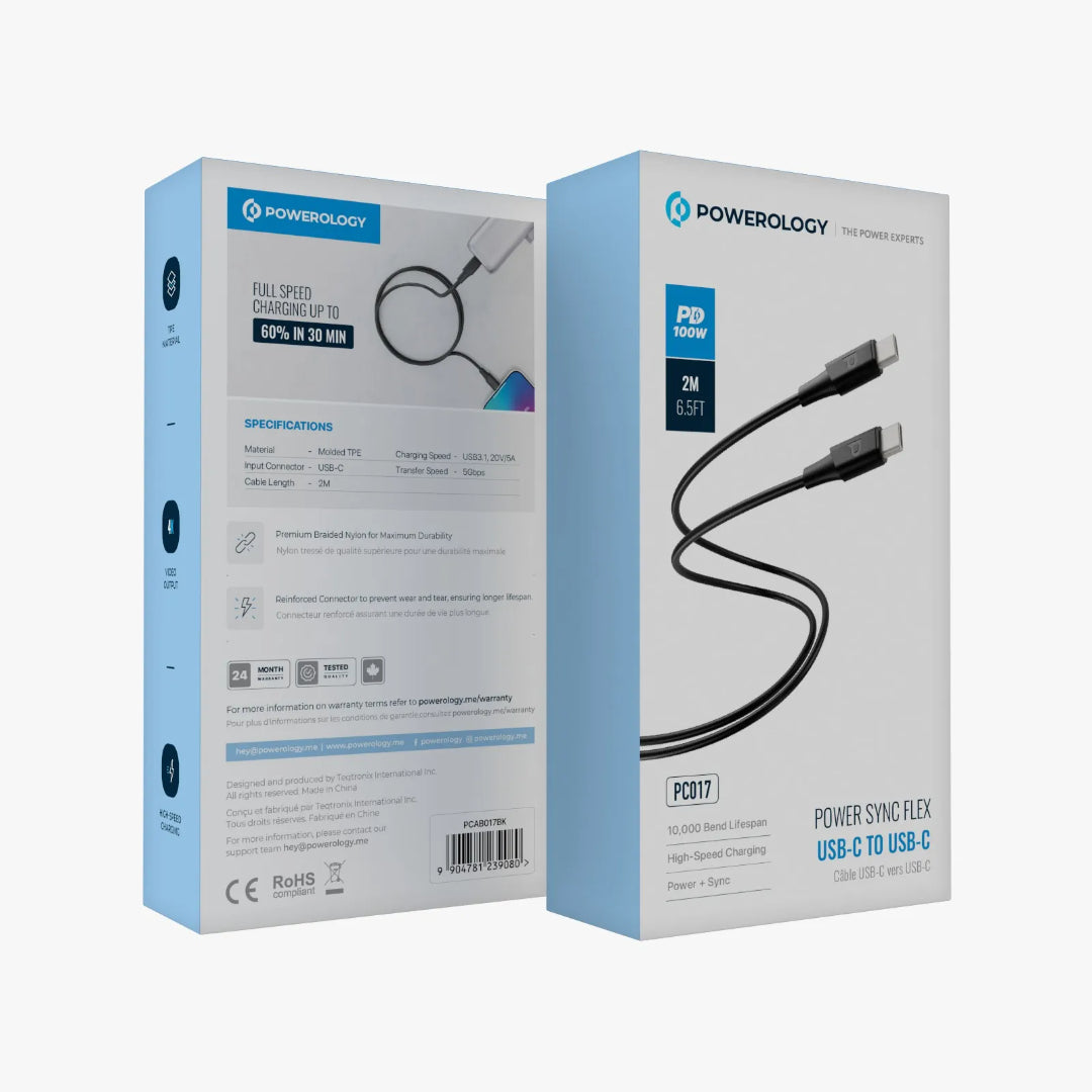 USB-C PD 100W Cable | Fast Charging Cord 2M with Braided Nylon & Reinforced USB Connector