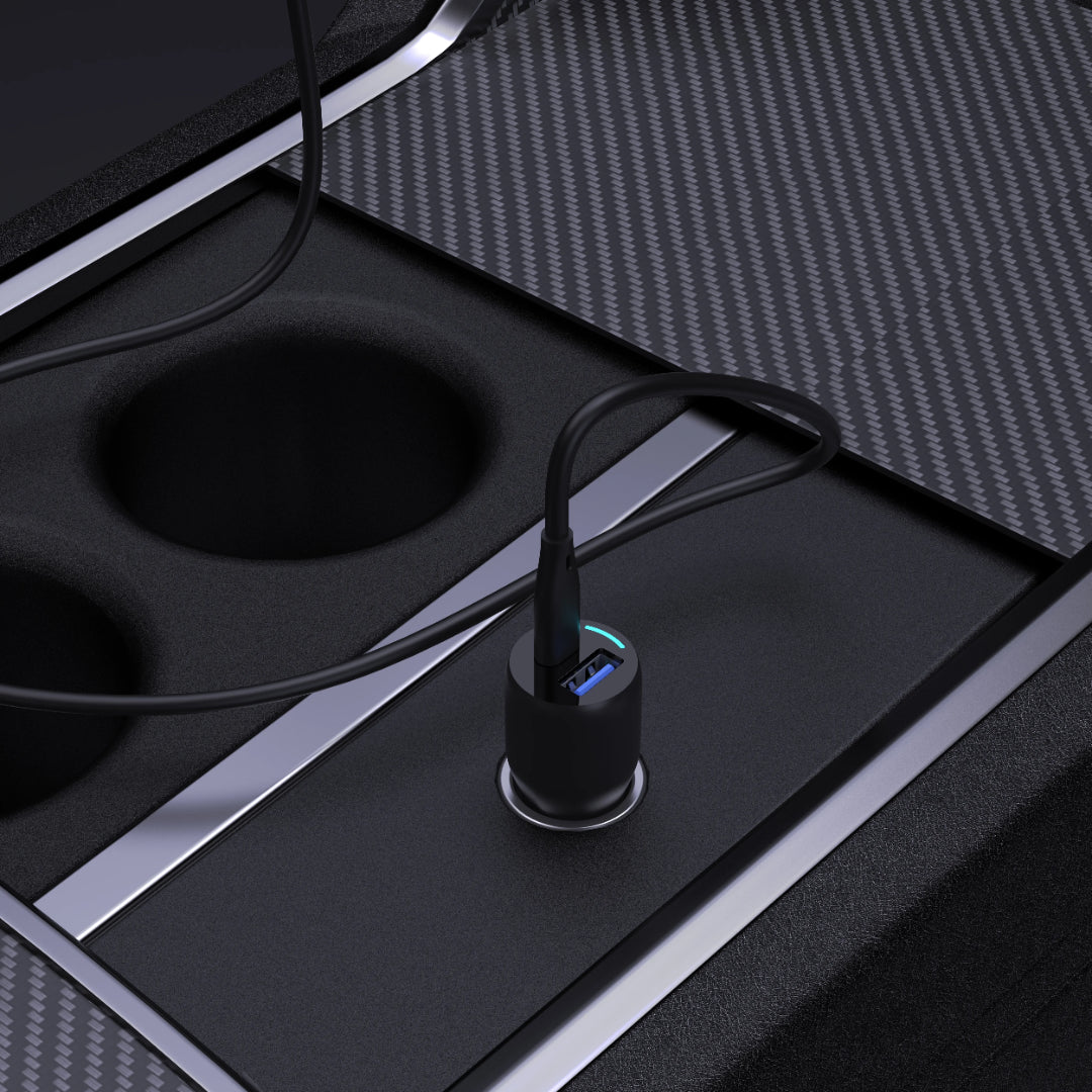 Dual Port Car Charger - Powerology 53W Fast Charging USB-C & USB-A Black Adapter