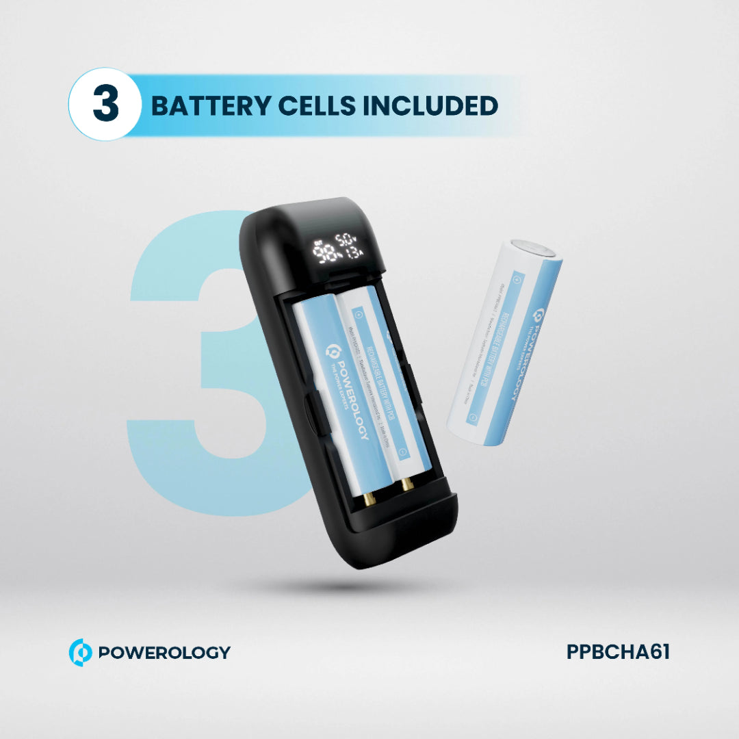 Powerology DIY Cell Powerbank - 15000mAh Portable Dual Battery Charger | USB-C Fast Charge