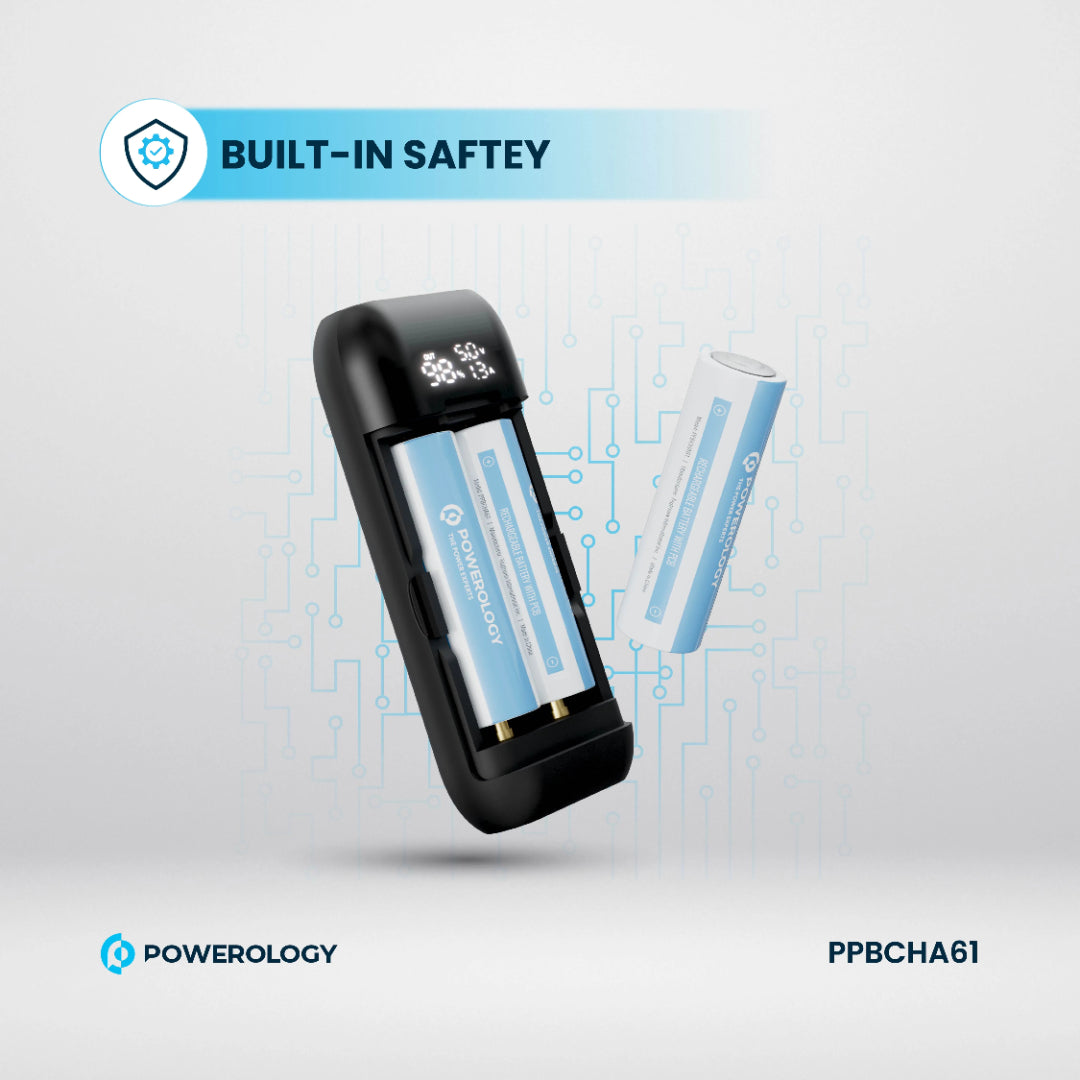 Powerology DIY Cell Powerbank - 15000mAh Portable Dual Battery Charger | USB-C Fast Charge