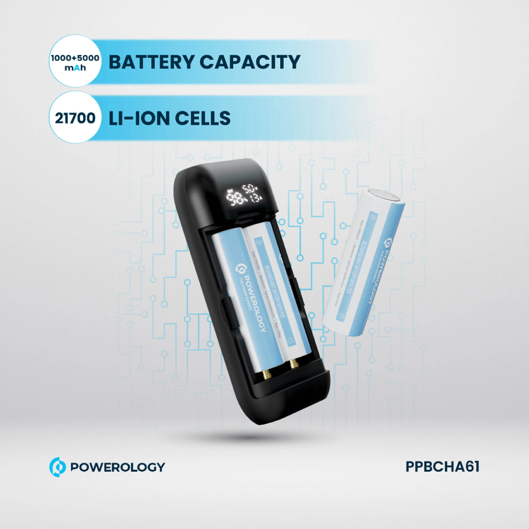 Powerology DIY Cell Powerbank - 15000mAh Portable Dual Battery Charger | USB-C Fast Charge