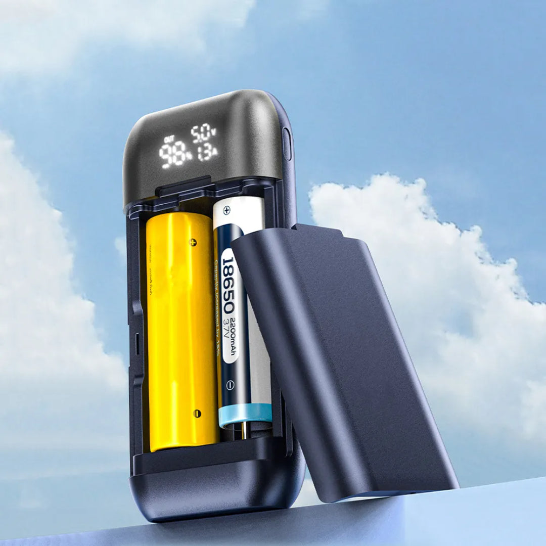 Powerology DIY Cell Powerbank - 15000mAh Portable Dual Battery Charger | USB-C Fast Charge