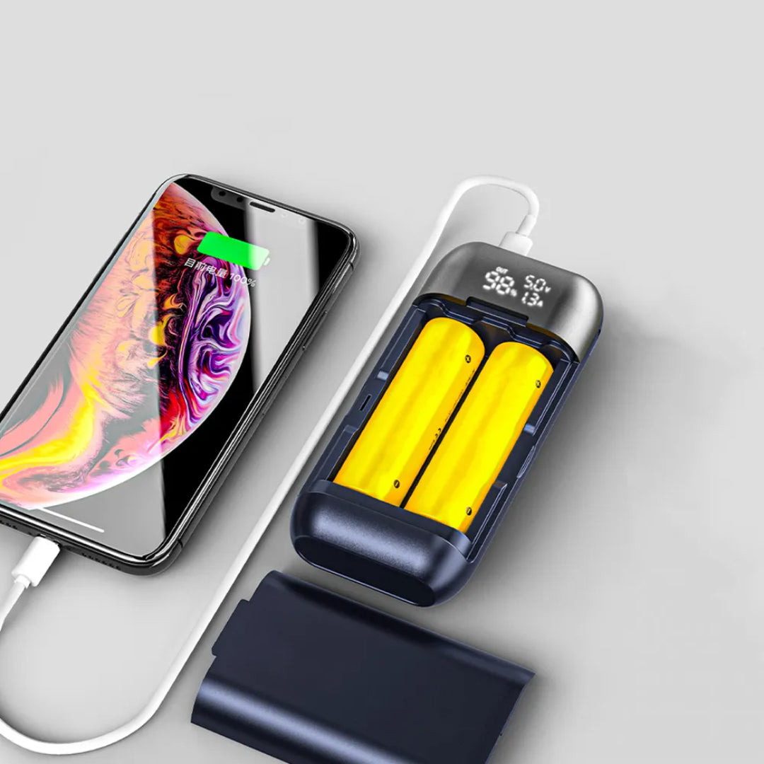 Powerology DIY Cell Powerbank - 15000mAh Portable Dual Battery Charger | USB-C Fast Charge