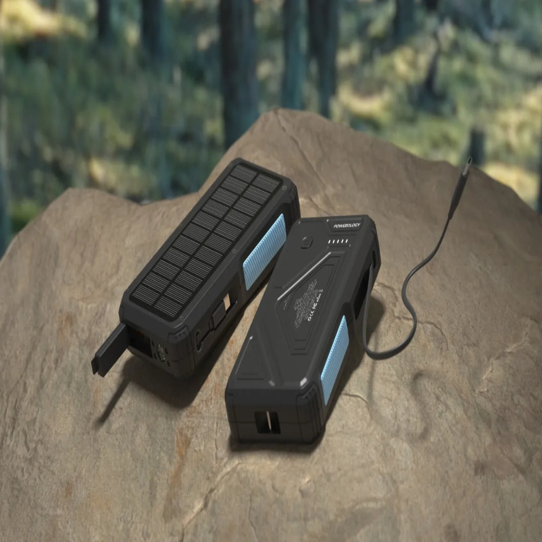 Solar Wireless Power Bank - 20000mAh Portable Fast Charging Power Bank With Retractable Cable