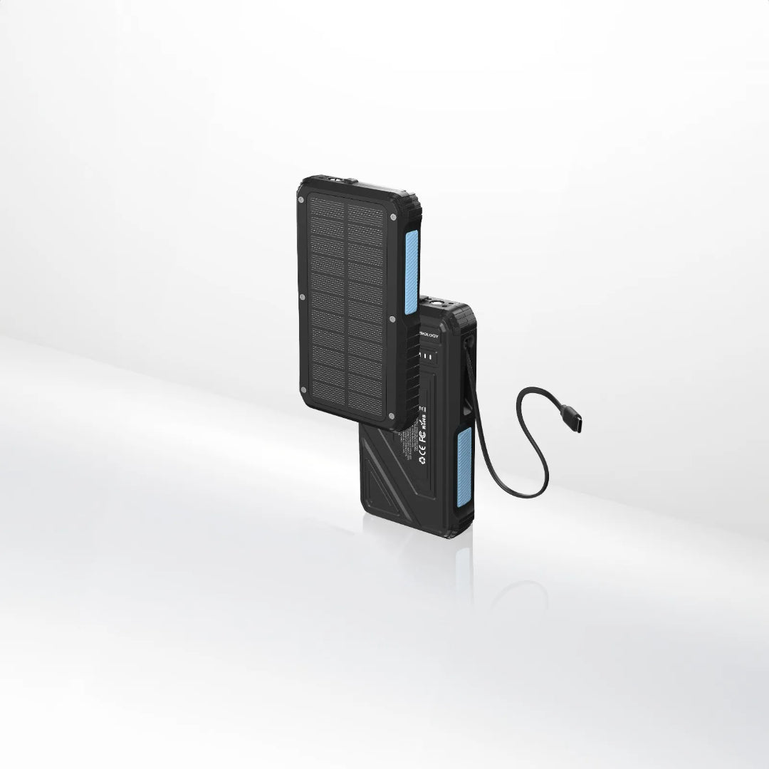 Solar Wireless Power Bank - 20000mAh Portable Fast Charging Power Bank With Retractable Cable