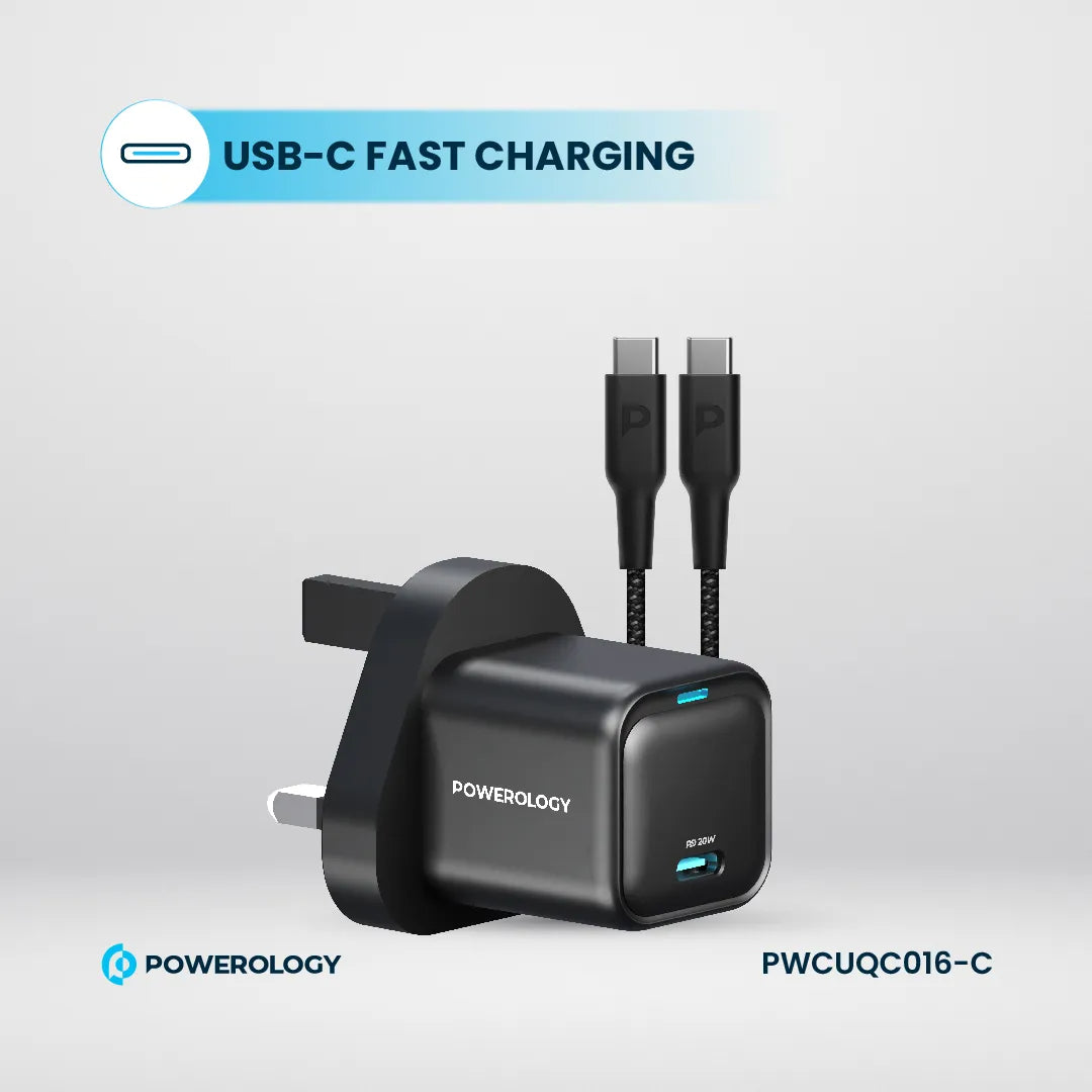Ultra-Compact GaN Charger 20W USB-C with Braided Charging Cable – Fast Portable Power
