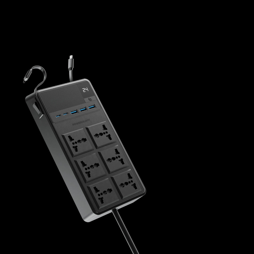 Power Strip Retractable Cables - Powerology 2500W 6 Outlet Surge Protector