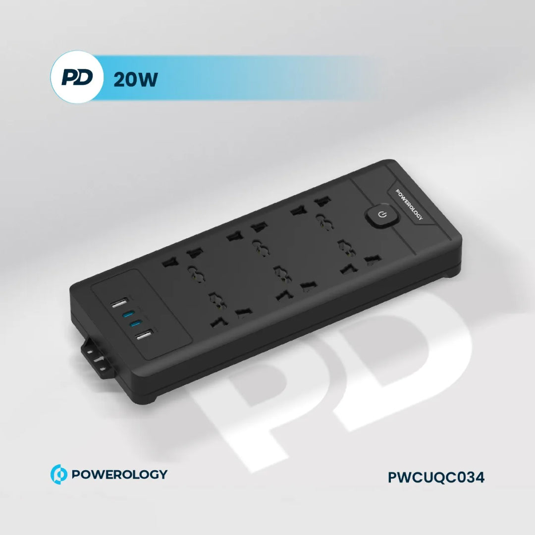Power Strip With USB - Powerology 6 Outlet Fast Charging Station With Safety Switch