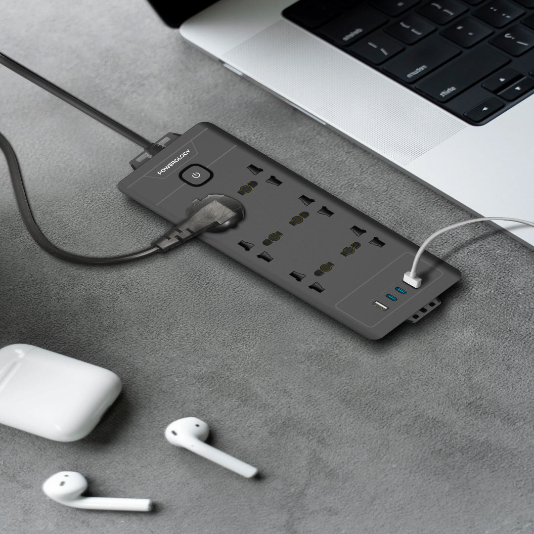 Power Strip With USB - Powerology 6 Outlet Fast Charging Station With Safety Switch