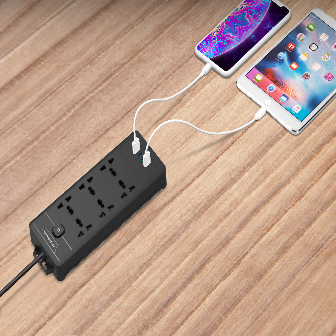 Power Strip With USB - Powerology 6 Outlet Fast Charging Station With Safety Switch