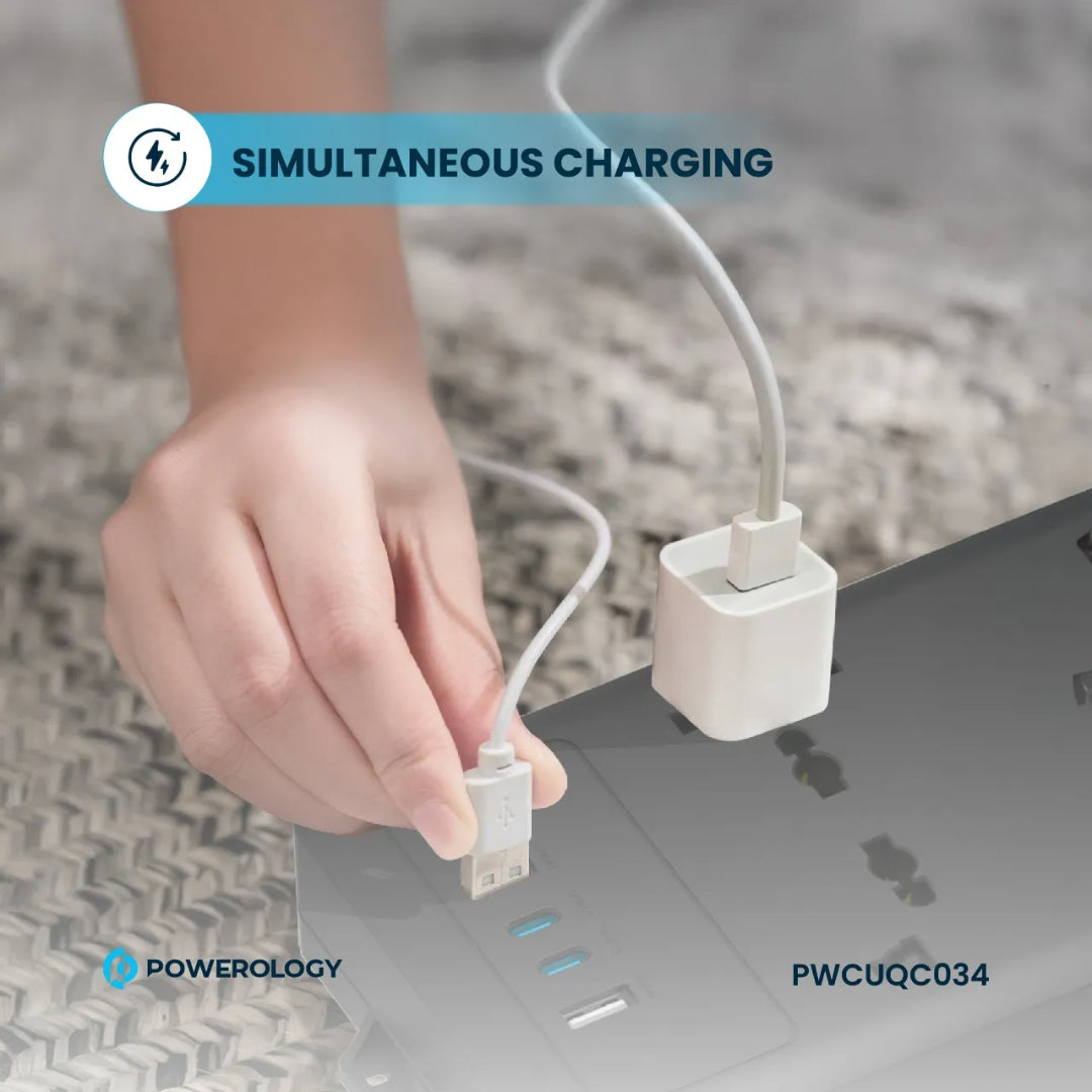 Power Strip With USB - Powerology 6 Outlet Fast Charging Station With Safety Switch