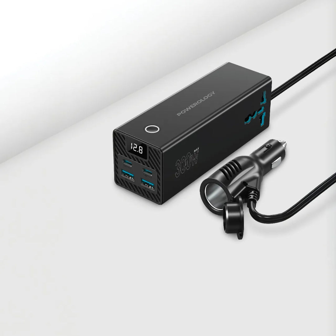 Power Inverter 300W - Universal Portable AC DC Power Converter with USB-C & Safety