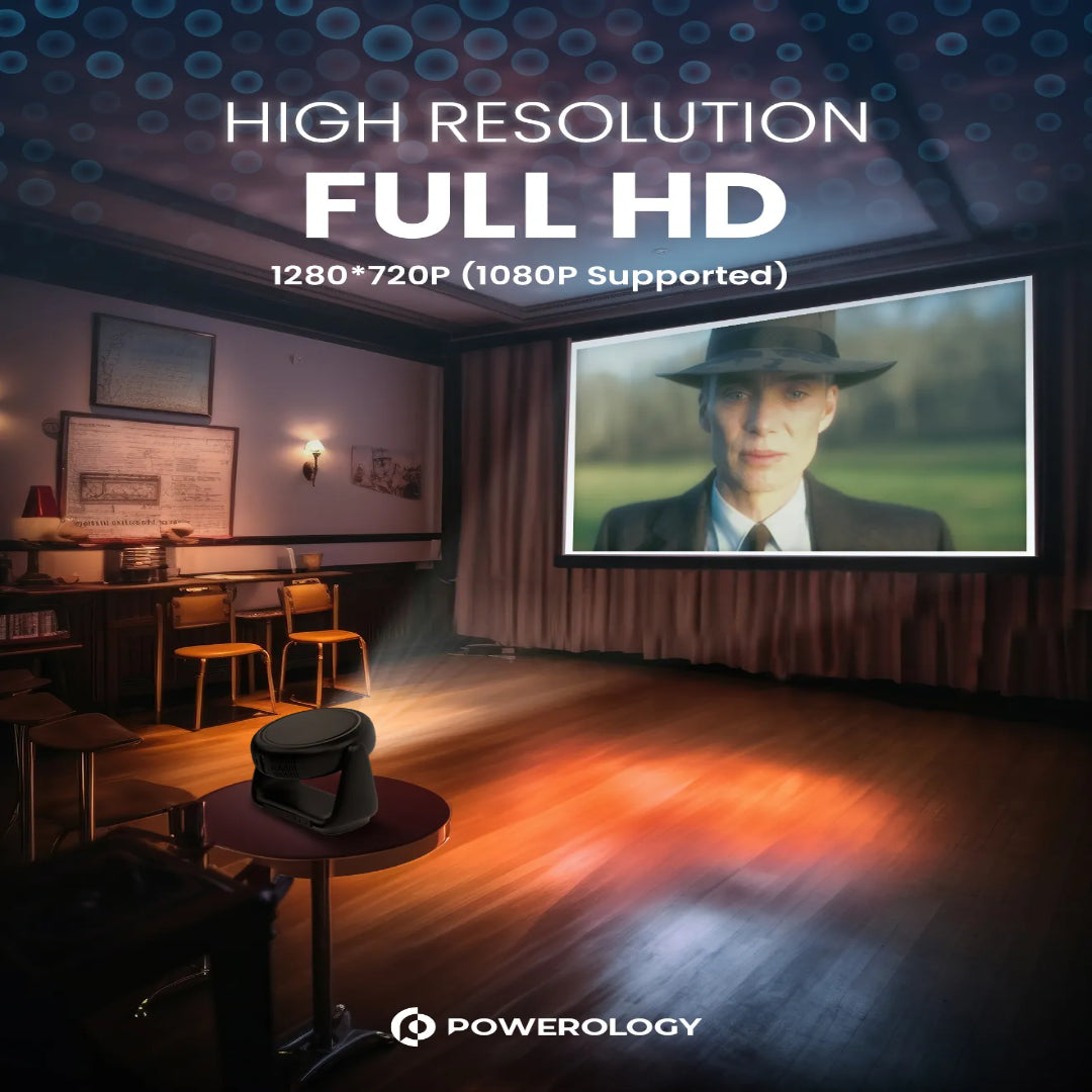Portable Projector 720P Powerology Rotating Stand Wireless Battery Powered Device