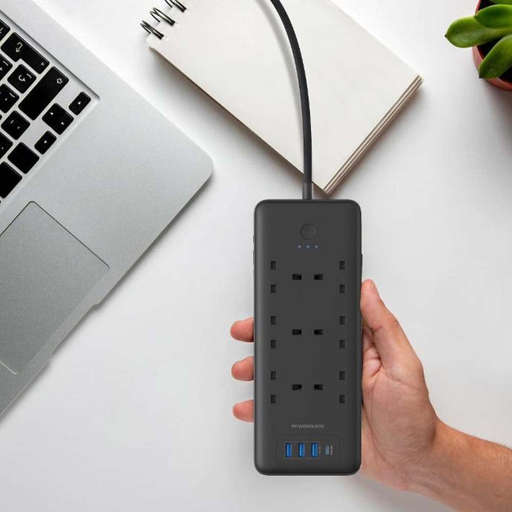 Multi Port Power Strip 6 Outlets with USB-C PD30W & Surge Protector - Powerology 48W