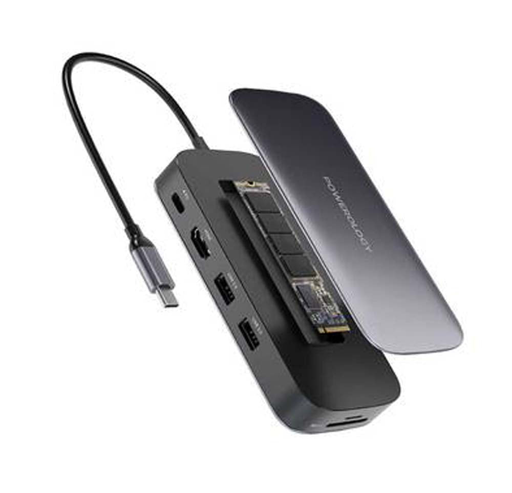 USB-C Hub SSD Powerology 256GB M.2 SATA Drive | 4K HDMI, Fast Data Transfer