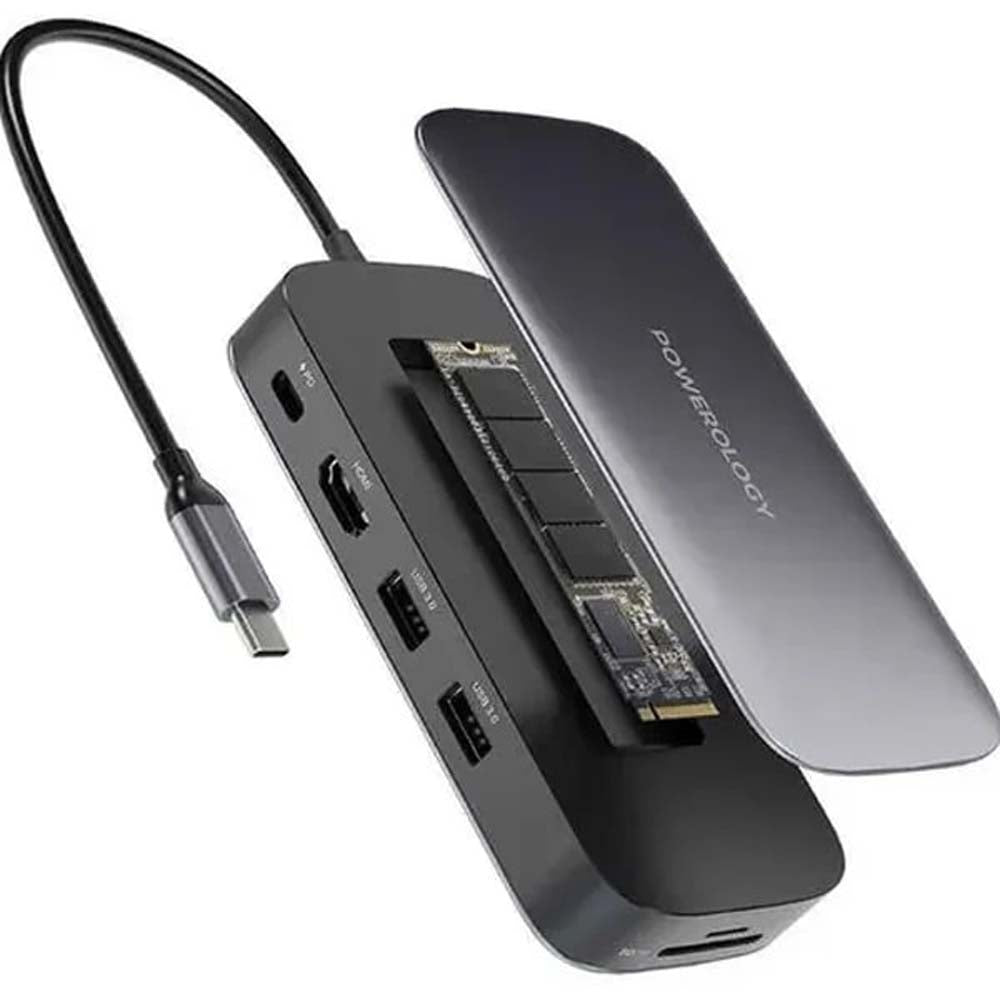 512GB USB-C Hub - Powerology Portable USB Hub with External SSD Drive & 4K HDMI Output