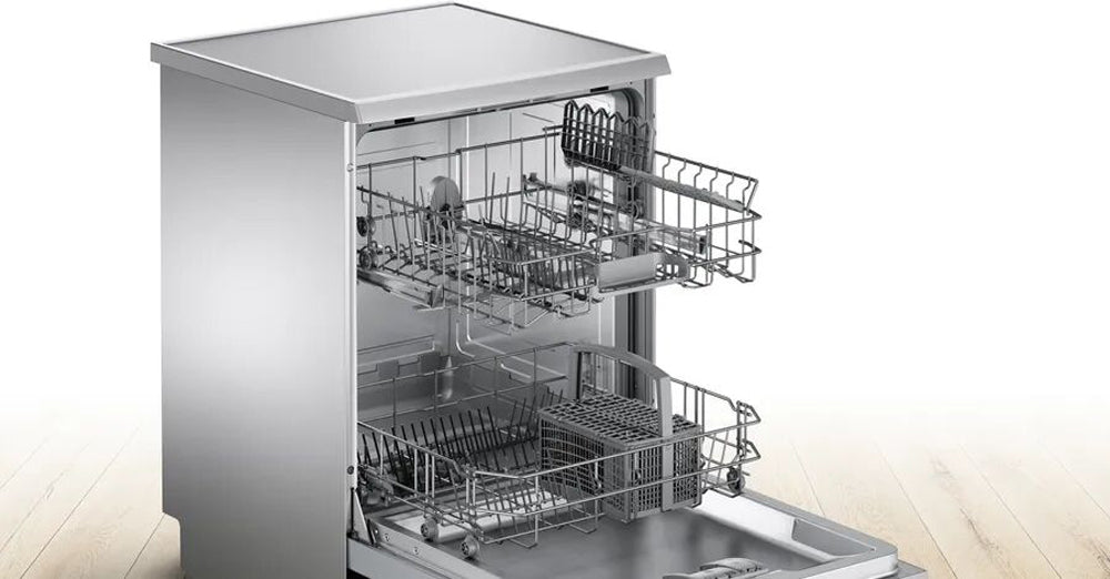 Bosch Dishwasher Free Standing Stainless Steel With Glass Cleaning Program & Height Adjustable Basket