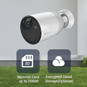 EZVIZ BC1 Wireless Outdoor Cameras 1080p Wi Fi, 365 Days Battery Life, Two Way Audio, 2 Camera Kit with 1 Base, Alexa, CS-BC1-B2, BC1-2 Camera with SanDisk 128GB Ultra MicroSDXC - Lolly