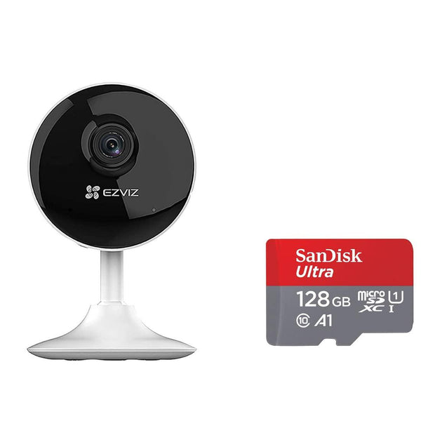 EZVIZ C1C 1080p Indoor WiFi Security Camera Smart Motion Detection Zone Full Duplex Two-Way Audio 40ft Night Vision 2.4GHz CS-C1C with SanDisk 128GB Ultra MicroSDXC - Lolly