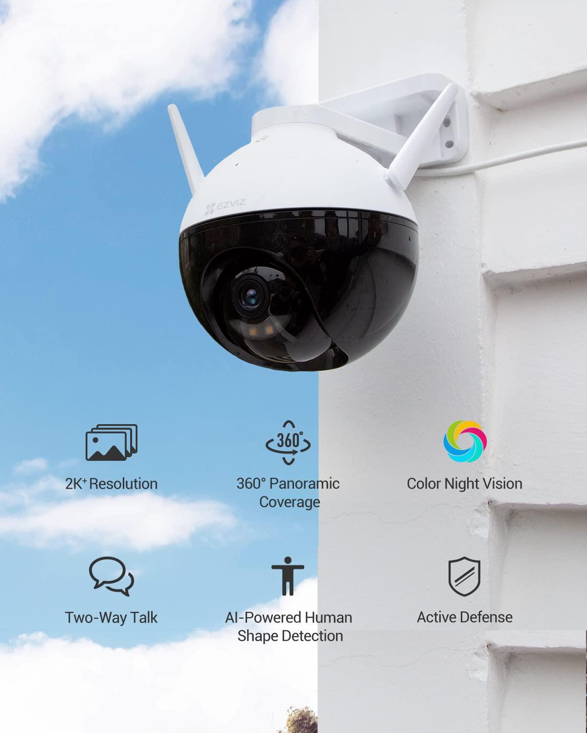 EZVIZ Security Camera Outdoor, 4MP WiFi Camera, 360° Visual Coverage, IP65 Waterproof, Color Night Vision, AI-Powered Person Detection, Two-Way Talk, MicroSD Card up to 256GB | C8W - Lolly