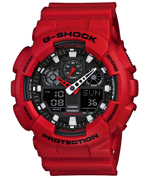 G-SHOCK Mens Watch - Analog Digital Red Wide Face Resin Band Timepiece