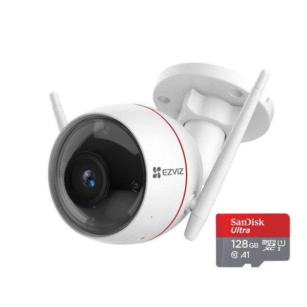 EZVIZ C3W Pro 4MP Super HD Outdoor Security Camera Color Night Vision Two-Way Talk Customizable Voice Alerts IP67 Dust and Water Protection, CS-C3W with SanDisk 128GB Ultra MicroSDXC - Lolly