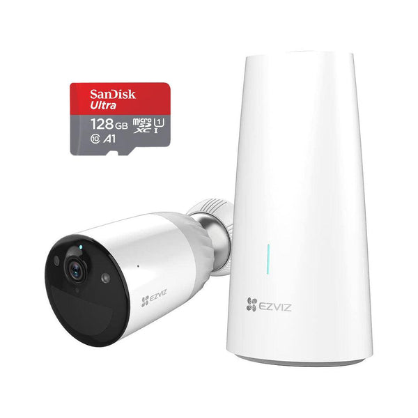 EZVIZ BC1 Wireless 1080p Battery Outdoor Wi-Fi Camera, Additional Camera, 365 Day Battery Life, Color Night Vision, Two-Way Audio, Alexa Compatible with SanDisk 128GB Ultra MicroSDXCwith SanDisk 128GB Ultra MicroSDXC - Lolly