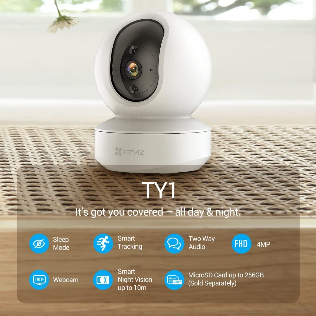 Smart WiFi Security Camera - EZVIZ TY1 2K Resolution Pan & Tilt with Night Vision