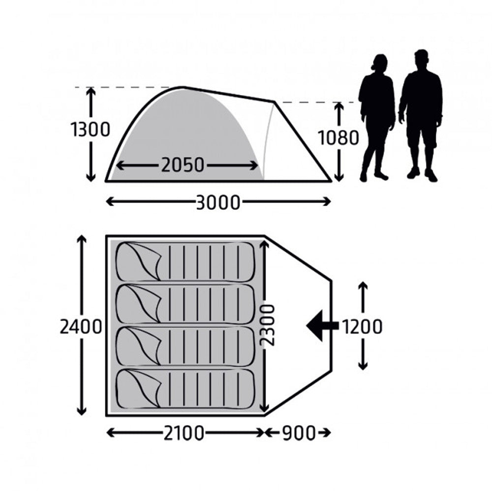 Poled Camping Tent - Kampa Brighton 4P Touring Tent | Lightweight Waterproof Shelter