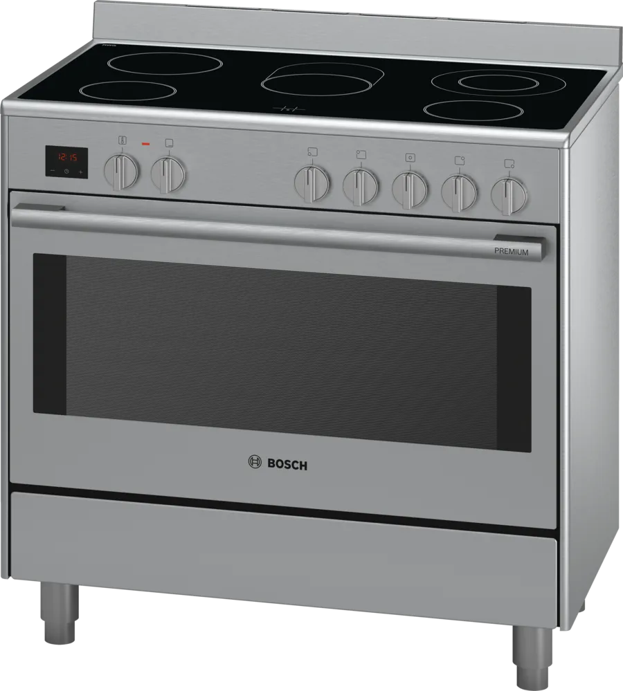 Bosch Electric Range Cooker 90cm | 5 Zone Stainless Steel Oven With Rotary Spit
