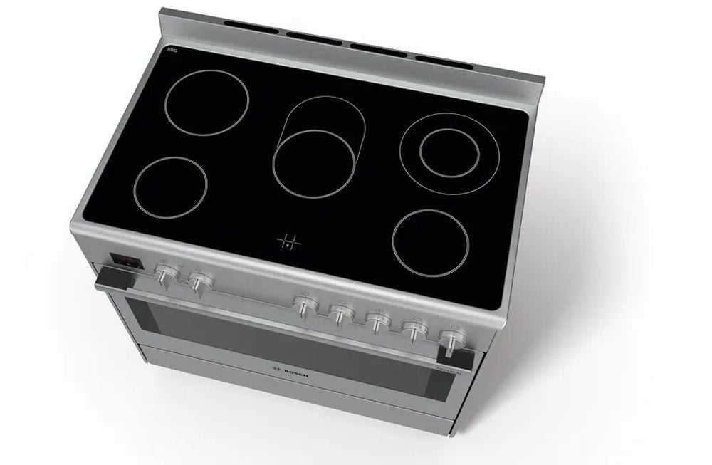 Bosch Electric Range Cooker 90cm | 5 Zone Stainless Steel Oven With Rotary Spit