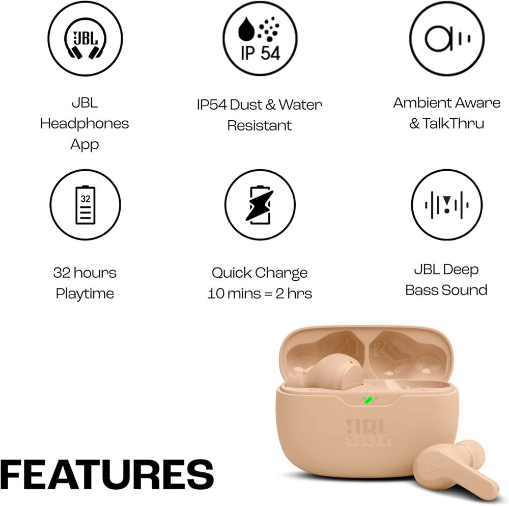 JBL Wave Beam Earbuds – Wireless In-Ear Headphones with Deep Bass Sound & Long Battery Life