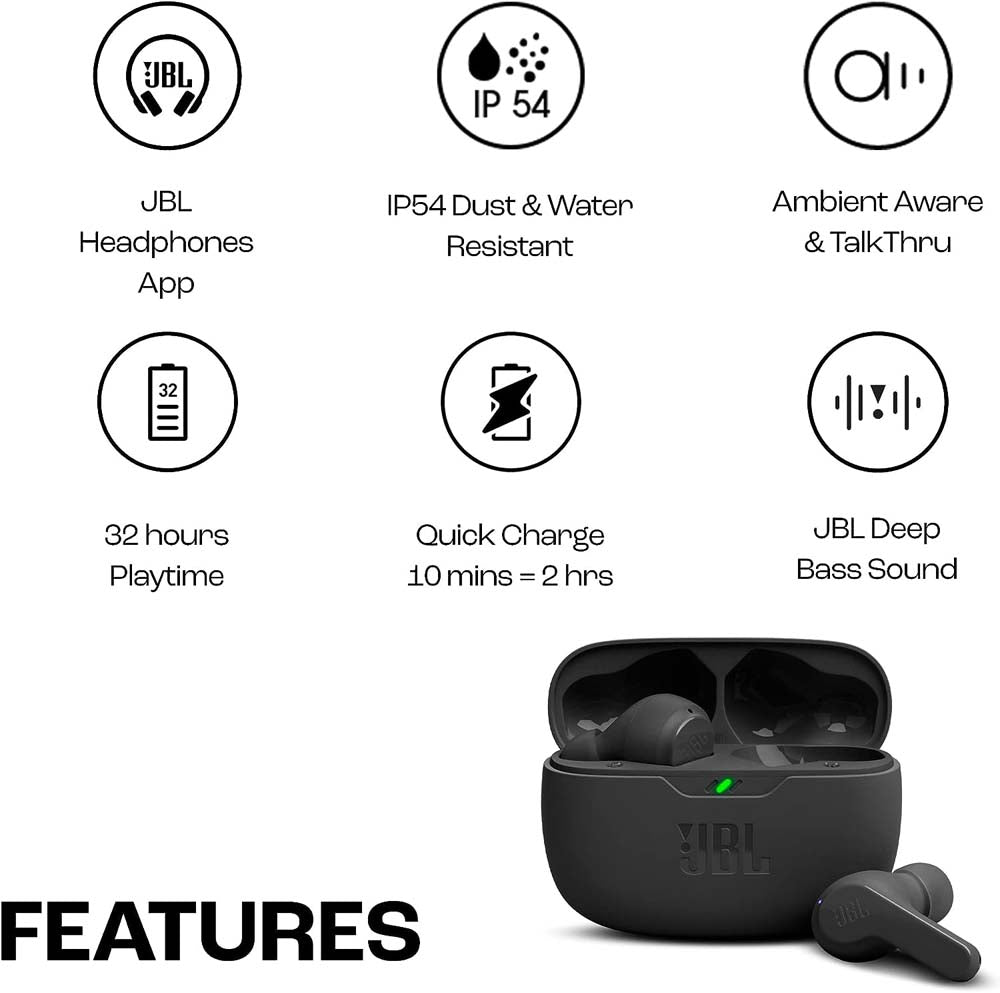 JBL Wave Beam Earbuds – Wireless In-Ear Headphones with Deep Bass Sound & Long Battery Life