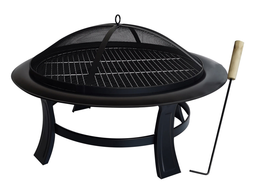 Outdoor Firepit BBQ - Portable Charcoal Grill With Enamelled Firebowl, Chrome Grids