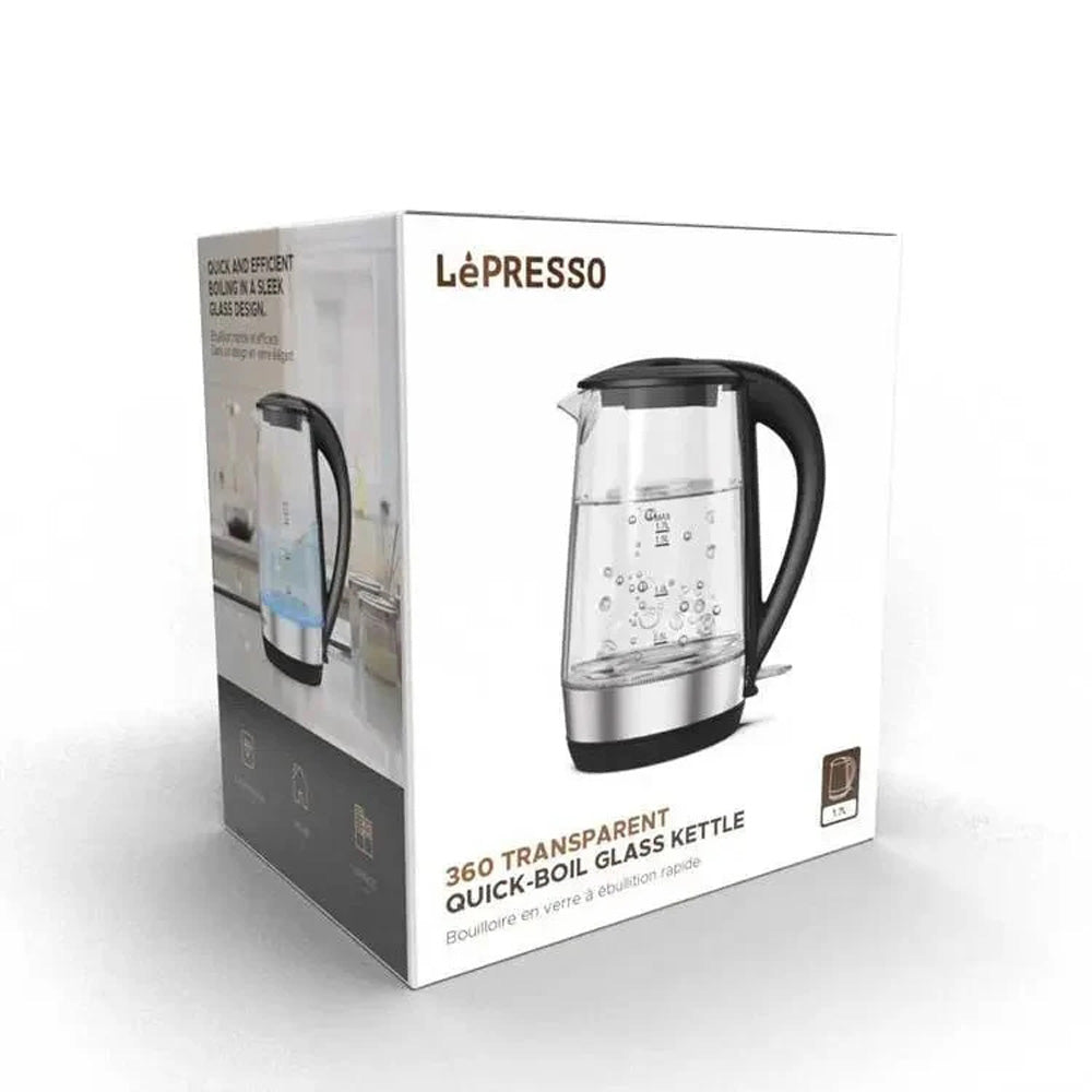 Quick Boil Kettle - LePresso 360 Glass Water Kettle 1.7L With LED Indicator