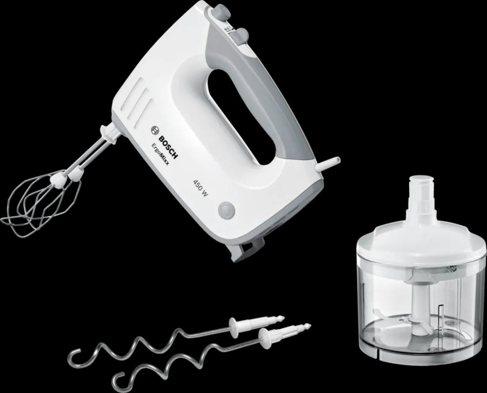 Hand Mixer 450W - Bosch Electric Mixer with Stainless Steel Whisks & Dough Hooks