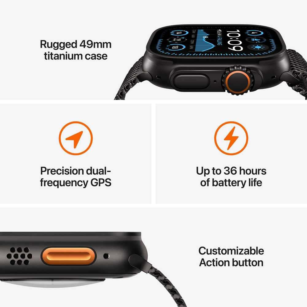 Apple Watch Ultra 2 GPS Cellular Smart Sports Watch – Rugged Titanium Adventure Strap
