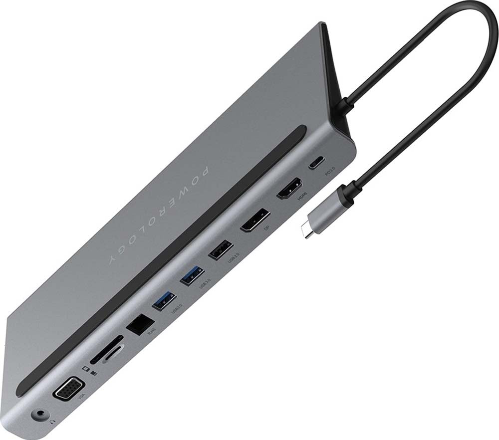 USB-C Multiport Hub – Powerology 11-in-1 Portable USB Hub & Laptop Stand