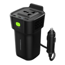 Powerology 150W Cup Holder Inverter - Dual USB-C & QC3.0 Black