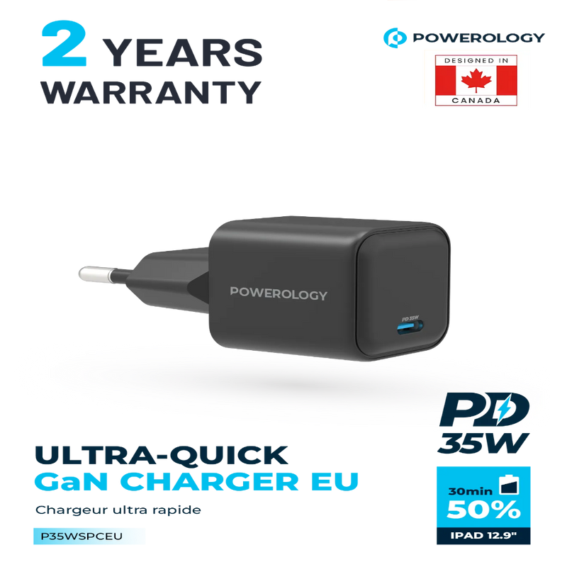Powerology Ultra-Quick 35W GaN Charger EU - Fast Charging Black
